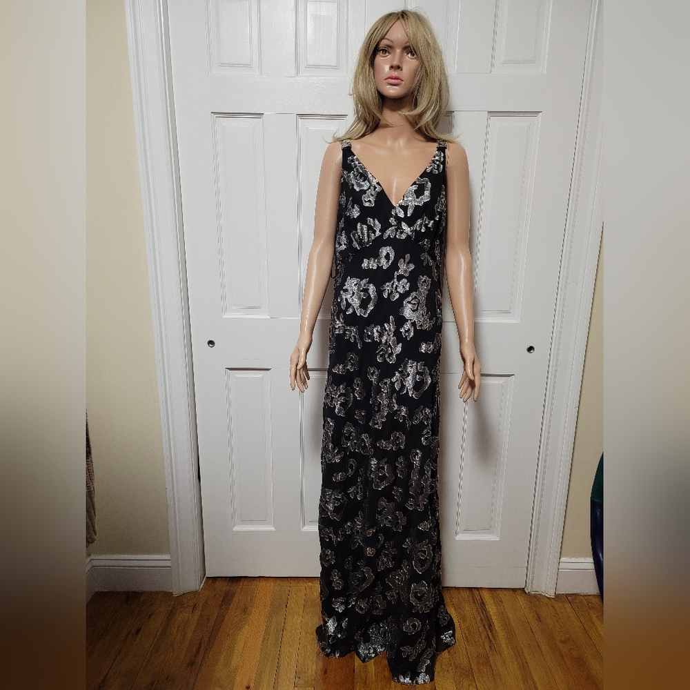 Ralph Lauren floor length maxi dress, size XL, black/metallic